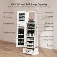 thumbnail image 3 of LVSOMT 63.4" Full-Length Jewelry Armoire with 360° Swivel, Free Standing & Adjustable LED Mirror - Lockable Storage Cabinet, White, 3 of 8