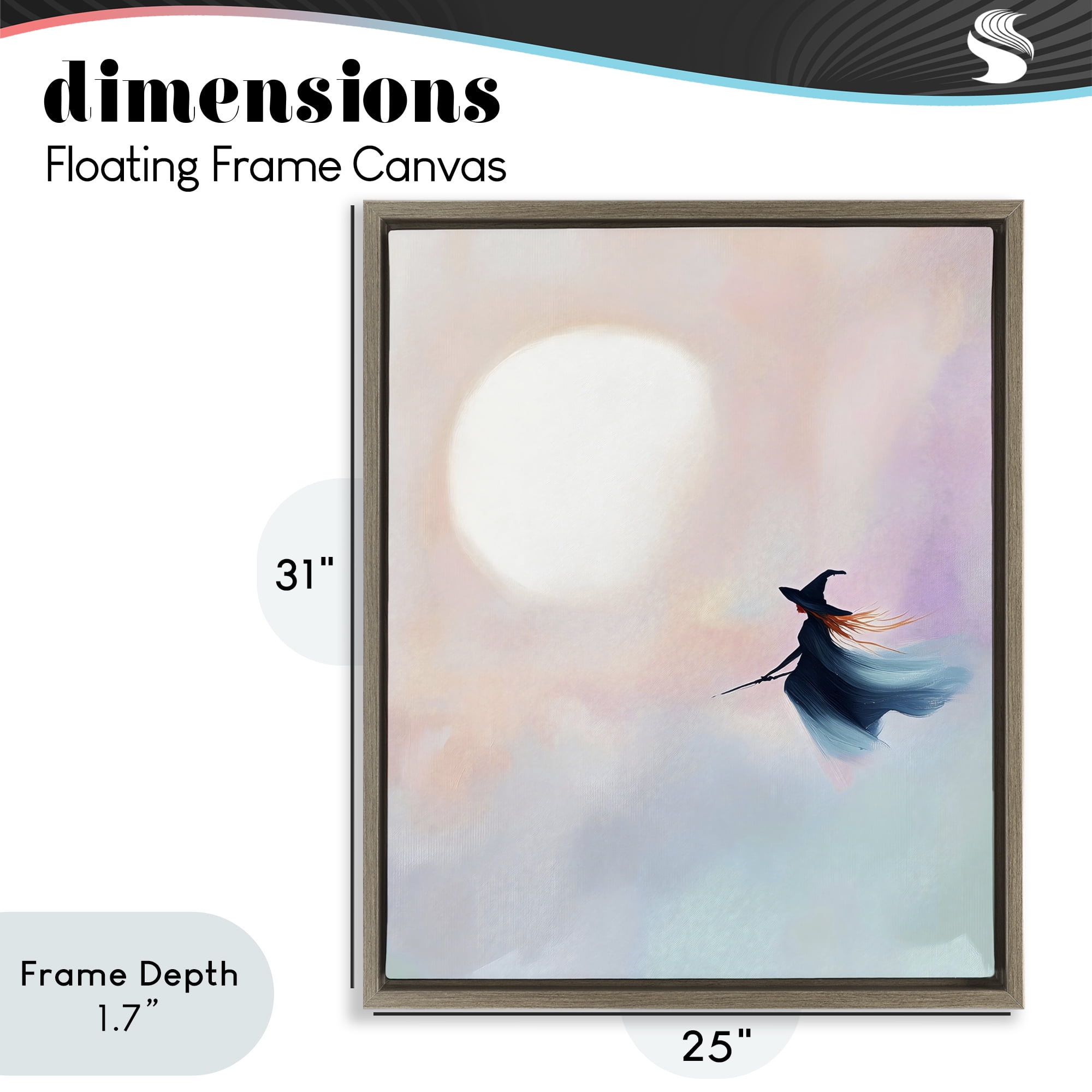 Stupell Industries Witch Flying at Sunset Brown Framed Floater Canvas Wall Art, design by The Prints Vibe