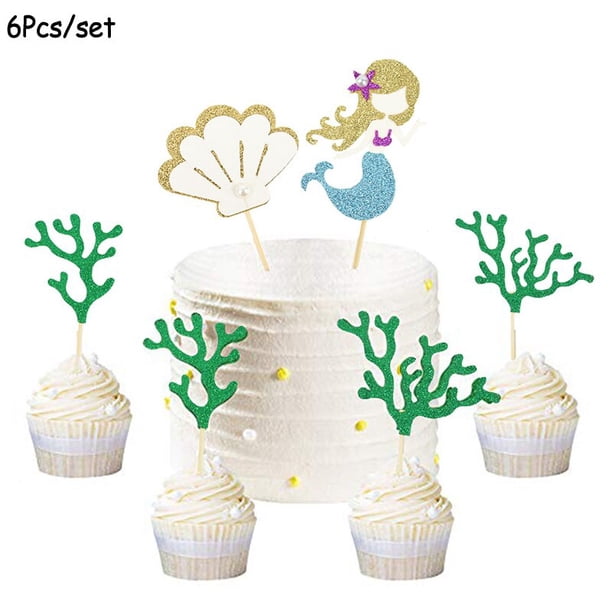 Conjunto de decoración para pastel de feliz cumpleaños, adornos para pastel de sirena, decoración para fiesta de cumpleaños, tema de sirenita, 1 ud.