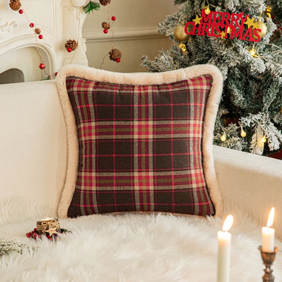 Gcvizuso Christmas Pillows, Fall Throw Pillows, New Fashion Classic Christmas Style Pillow Cover Christmas Holiday Embroidered Cushion Cover