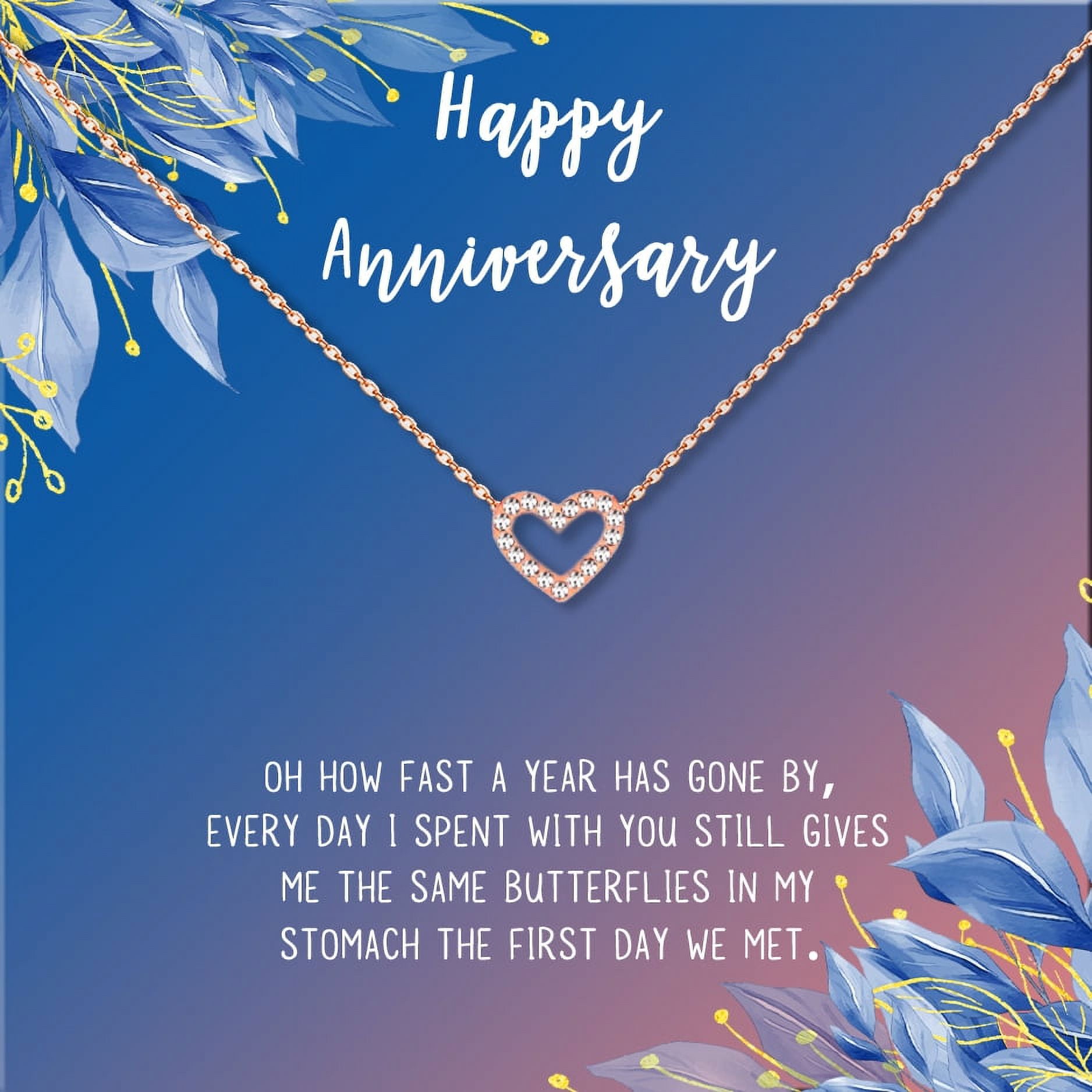 Anavia Happy Anniversary Gift Necklace,Wedding Anniversary Gift for Wife,Express Love Card Jewelry Gift-[Rose Gold Mini Crystal Heart, Blue-Orange Gift Card]