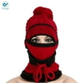 thumbnail image 6 of Deago Womens Pom Beanie Hat with Scarf and Mask Cover Set, Girls Warm Knitted Winter Beanie for with Fleece Lined (Red), 6 of 8