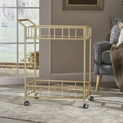 Noble House Indoor Modern Glam Iron and Glass Bar Cart, Gold