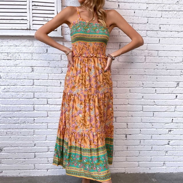 Fankiway Robe d'Été Bohème Sans Bretelles à Manches Courtes pour Femmes Robes Sans Manches pour Femmes Grande Taille