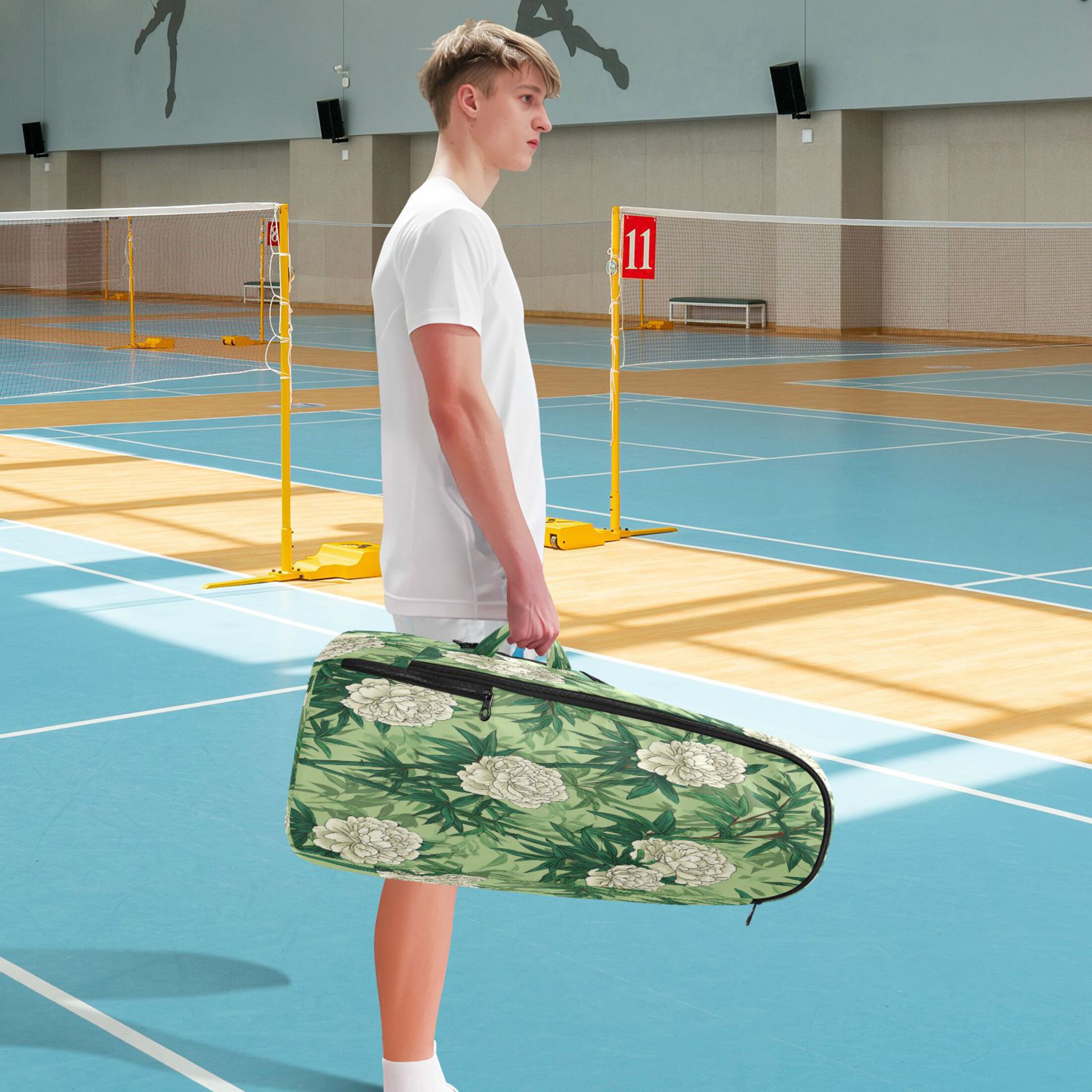 2 Racquet Holder Tennis Backpack Tennis Racket Covers Gym Bags White Peony and Bamboo