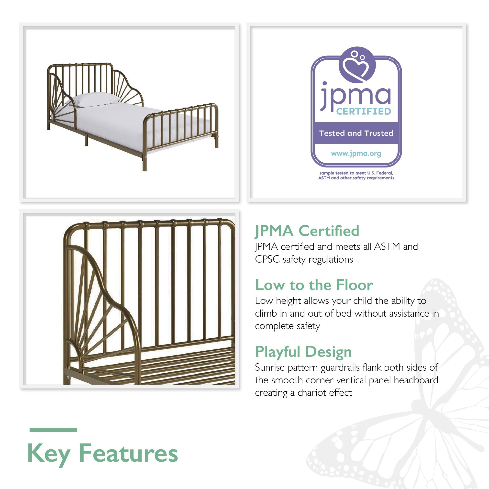 Little Seeds Quinn Whimsical Metal Toddler Bed, Gold