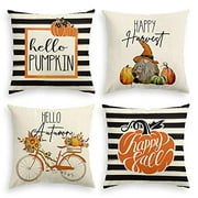 AVOIN colorlife Stripes Fall Decor Pumpkin Happy Harvest Gnome Throw Pillow Covers Bicycle Sunflowers, 18 x 18 Inch Pillows Hello Autumn Thanksgiving Farmhouse Cushion Case for Sofa Couch