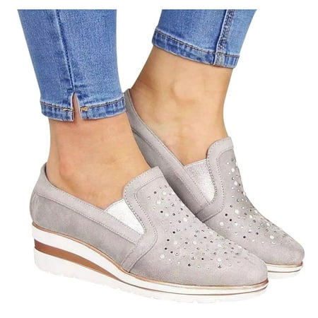 Mepaouo Women s Casual Slip On Loafers Low Wedges Heel Sneakers Comfortable Walking Shoes