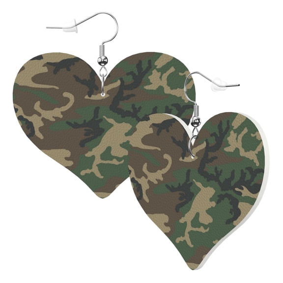 Leather Heart Earrings Dangle For Women Camouflage Pattern Love Earrings Drop For Women