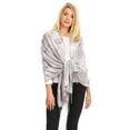 thumbnail image 5 of Sakkas Sarah Reversible Silky Soft Brocade Scarf Shawl Stole with Fringe - Gray - One Size Regular, 5 of 5