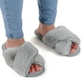 thumbnail image 2 of RockDove Women's Open Toe Fluffy Slippers with Memory Foam, Ladies' Cross Band House Shoes, Faux Fur Slip on Home Slippers for Indoor Outdoor, 2 of 6
