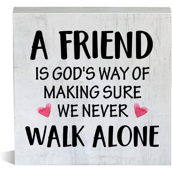 Zomyto 5x5 Inch Friendship Wooden Box Sign Rustic Style Friend Making Sure That We Never Walk Alone Wood Block Tabletop Sign Decorative Desk Sign