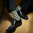 thumbnail image 3 of Men's Checked Geometric Pattern Novelty Crew Socks, Size 8 to 13, Black / White, 3 of 6