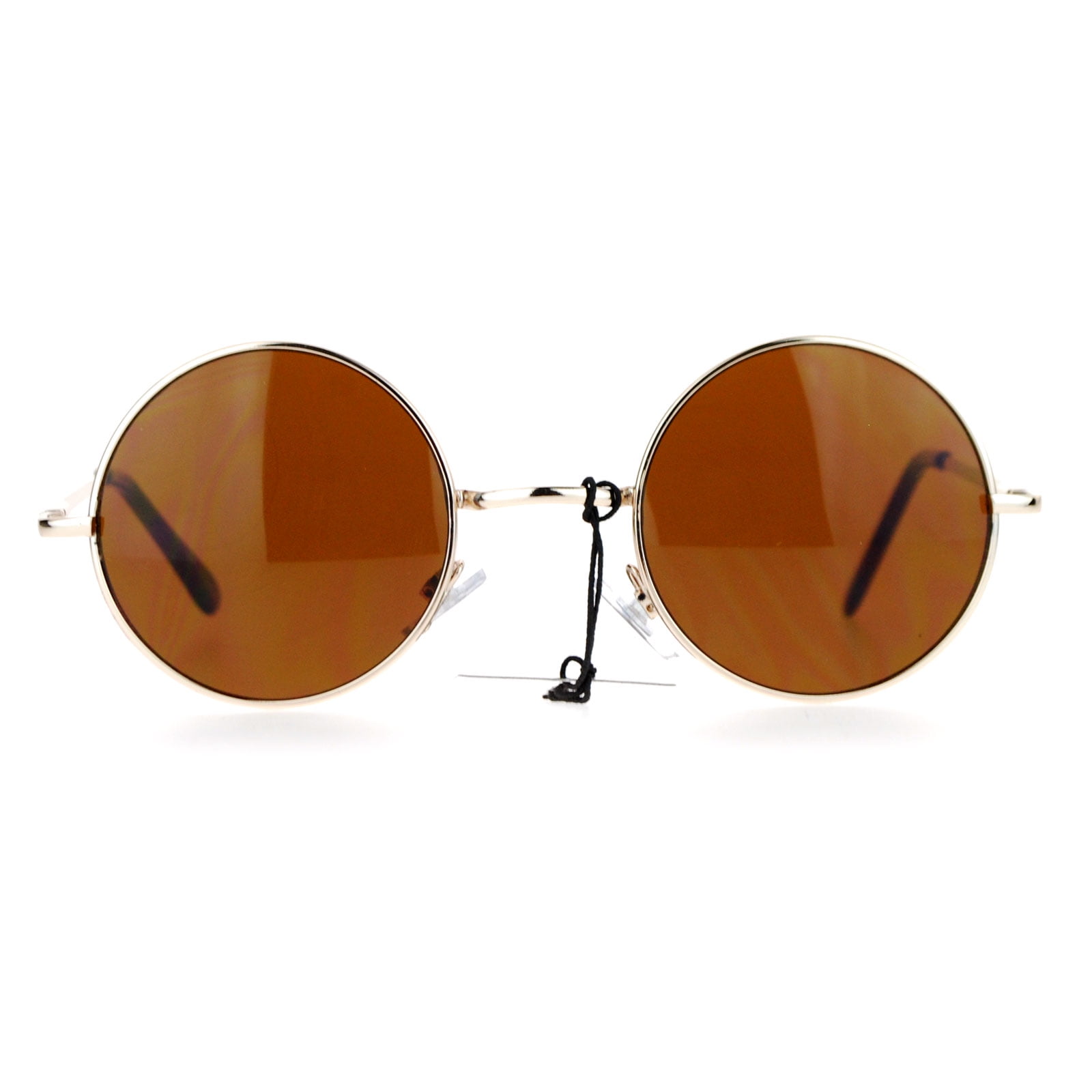 John Lennon Sunglasses Round Hippie Retro Gold Frame Brown Lenses 