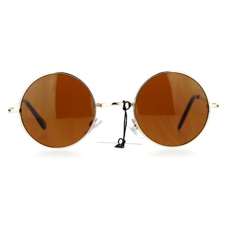 SA106 Retro 70s Hippie Round Circle Brown Lens Sunglasses Gold