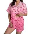 thumbnail image 2 of SDNall Pajama Set for Women, Printed Stand-Up Collar Short Sleeve Top and Shorts, 2-Piece Loungewear for Home and Casual Wear, 2 of 9