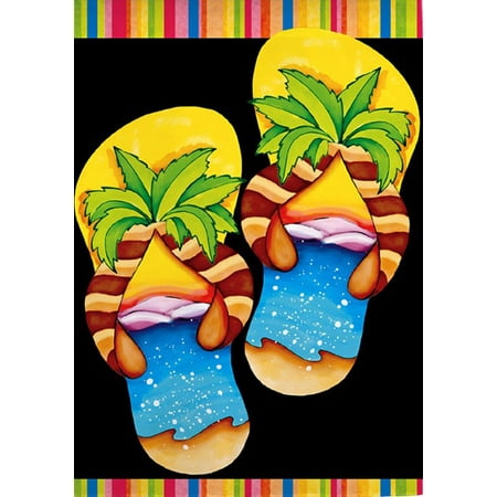 - Island Flip Flops Summer Garden Flag Beach Ocean Palm Tree Sand Surf 12.5
