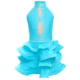 thumbnail image 2 of Yruioon Big Girls Salsa Rumba Chacha Dance Dress Rhinestones Latin Jazz Dancer Costume Backless Leotard Light Blue 8, 2 of 3
