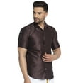 thumbnail image 3 of eloria Mens Traditional Brown Striped Party Shirt with Mundu Vesty Style Dhoti, 3 of 6