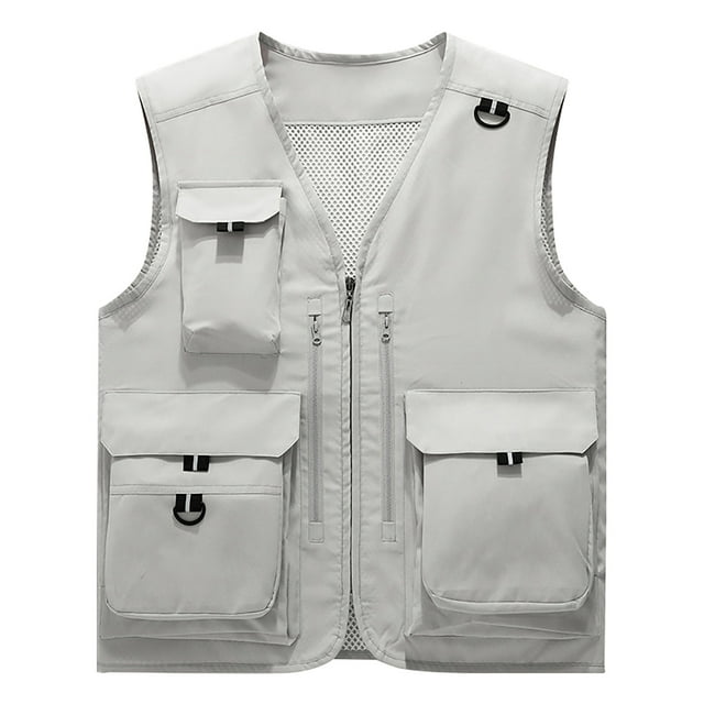 Gilet Décontracté pour Hommes - Col Montant Multi-Poches Sans Manches avec Fermeture Éclair pour Activités Extérieures, Pêche, Randonnée et Voyage