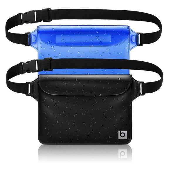 2 Pack Waterproof Pouch Bag Case with Waist Strap, Best Way to Keep Your Phone and Valuables Safe and Dry, Bags Perfect for Boating, Swimming, Snorkeling, Kayaking and Beach Pool Water Parks