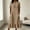 Khaki, variant on Women's Washed Crinkle Cotton Linen Midi Dress, V Neck Half Button Ruffle Hem Dress with Pockets, Short Sleeve Loose Casual Flowy Dress White XXL(XXL)