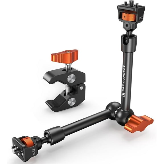 K&F Concept 11" Magic Arm with Super Clamp, Kit with 1/4" & 3/8" Thread Screw, Cold Shoe Clamp Mount for Monitor, LED Light, Webcam, Action Camera