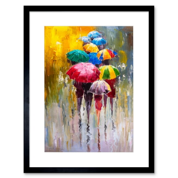Umbrellas in The Rain Painting Art Print Framed Poster Wall Decor 9x7 inch