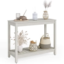 Dextrus 38.3" Farmhouse Entryway Table, Wood Outdoor Console Table with Storage Shelves, Gray