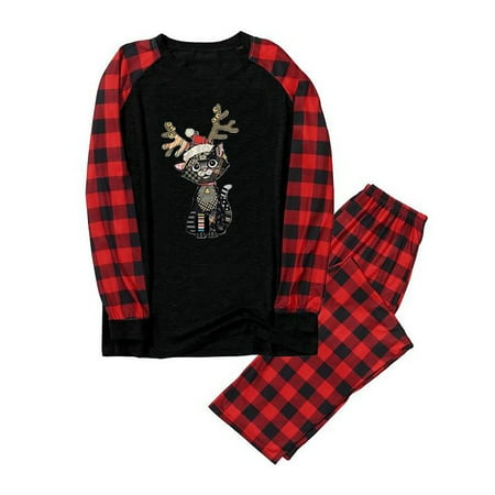 

Mrat Long Sleeve Round-Neck Blouses & Shirts Sets Two Piece Outfits For Women Man Daddy Plaid Print Blouse Tops+Pants Family Clothes Pajamas Female 2 Piece Outfit Set