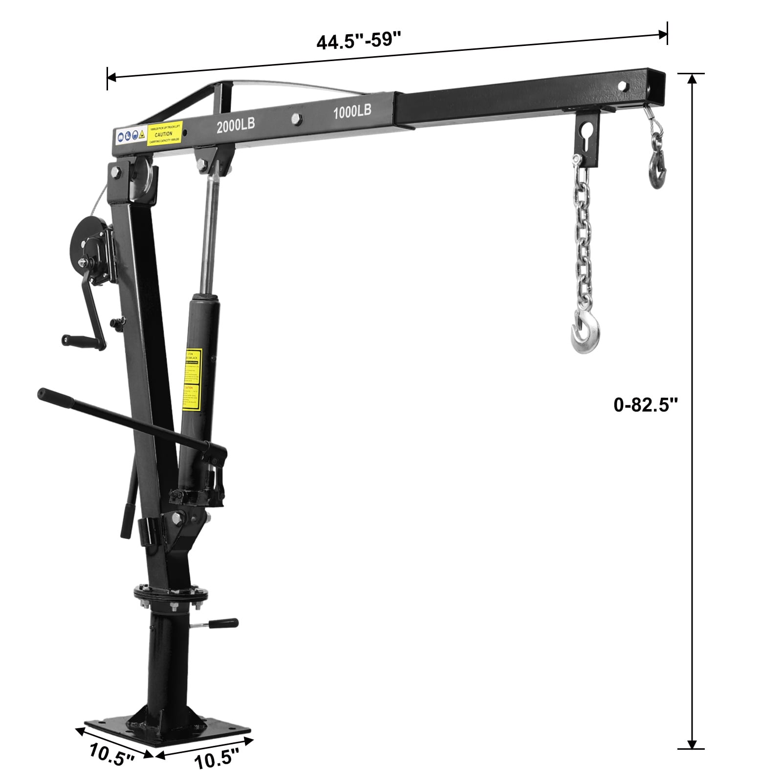 Hydraulic Pickup Truck Crane with Hand Winch, 2000LB Capacity Adjustable Boom Hoist with 360° Rotation