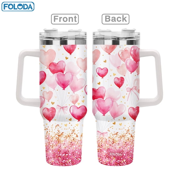 40oz Heart-Shaped Balloon Stainless Steel Handle Insulated Mug Outdoor Travel Mug 40oz Cups, Hot & Cold Dual-Use Coffee Mug Women's Gift Mother's Birthday Present Mother's Day/Valentine's Day Gift