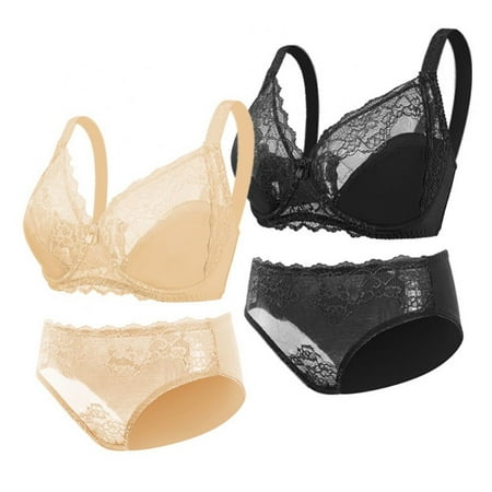 

Lace Underwear and Bra Set for Women - Solid Color Embroidery Thin Section Full Coverage Bra and Breathable Comfortable Soft Panties(2-Packs)