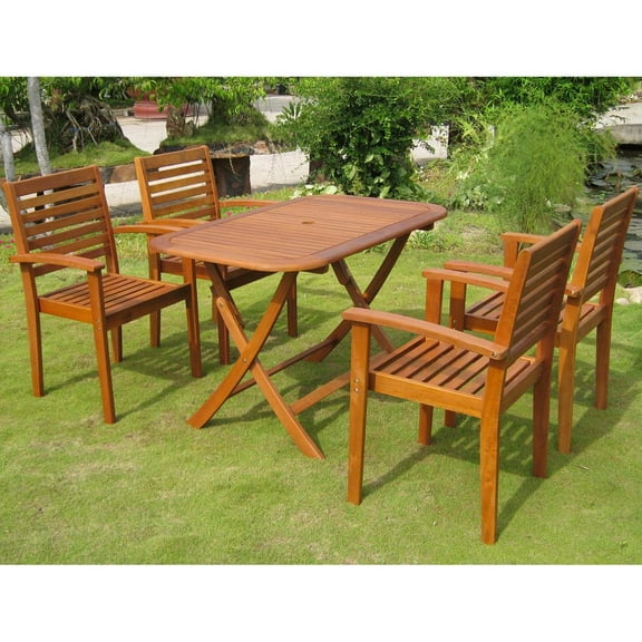 International Caravan Seva 5 Piece Wood Patio Dining Set in Natural