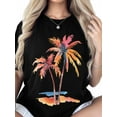 thumbnail image 6 of Women's T-Shirt Orange Summer Palm Trees Beach Short Sleeve Casual Tee Classic Crew Neck T Shirt for Women Black, S, 6 of 7