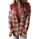 thumbnail image 3 of Chaqueta de Cuadros para Mujer, Larga, Botones, Capucha de Forro , Abrigo Cálido Cuadros Rojos XXL, 3 of 7