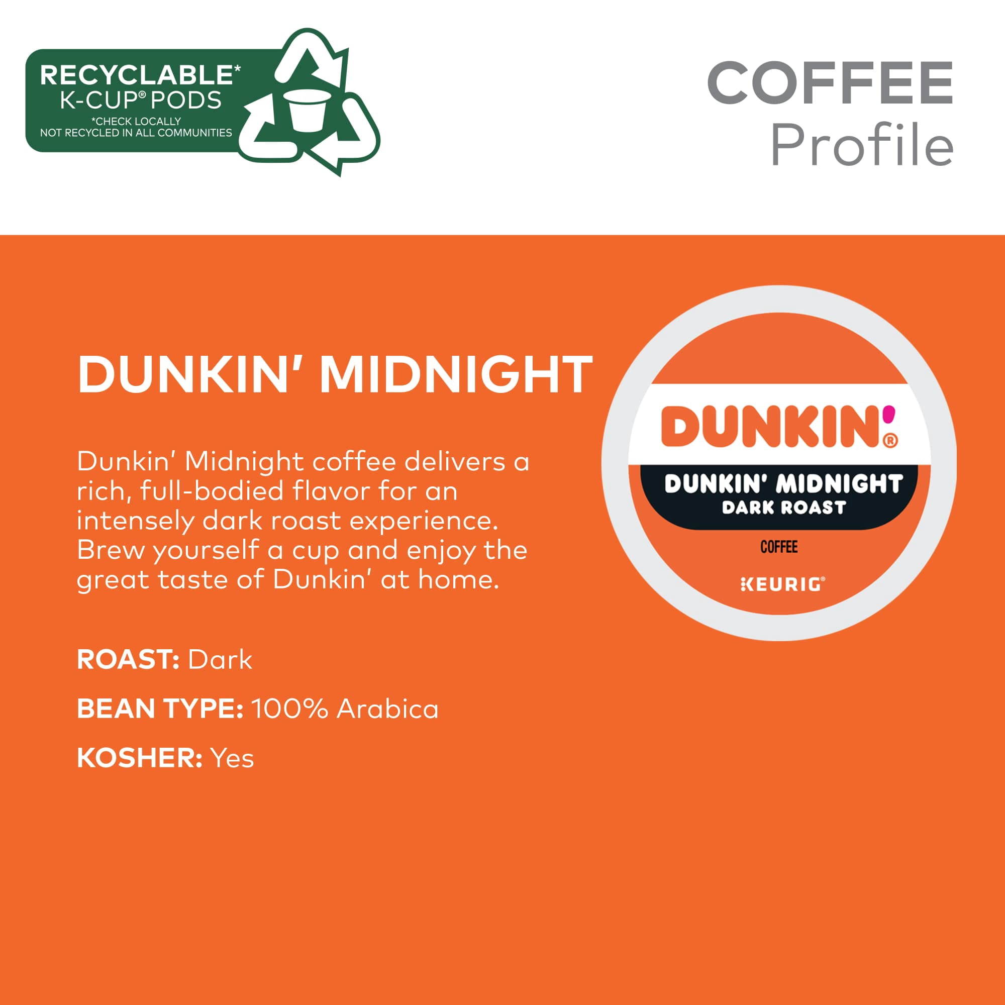 Dunkin' Single-Serve Coffee K-Cup®, Dark Roast, Carton of 4 Boxes of 22