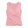 thumbnail image 2 of Womens Sleeveless Wrap Tops Dressy Casual Cotton Linen Crop Tanks Blouse V Neck Fitted Summer Shirt, Pink 2XL, 2 of 9