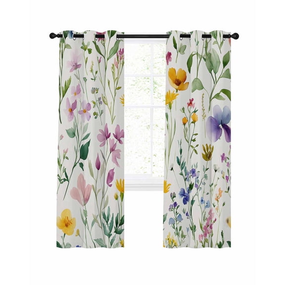 Country Flower Blackout Curtains, Light Blocking Print Window Curtains, Farm Leaf Botanical Pastoral Painting Thermal Insulated Window Drapes for Living Room Kitchen Cafe 2 Panels, 84"W x 63"L