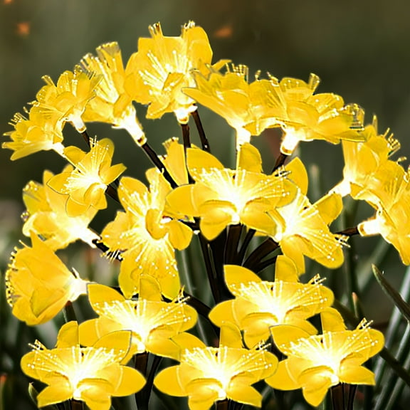 Solar Flower Lights,2 Pack of 24 Solar Garden Lights,Waterproof Solar Camellia Lights,Flower Lights Bendable for Garden Courtyard Lawn(28.34 in,Cloth Silk Optical Fiber,Yellow)