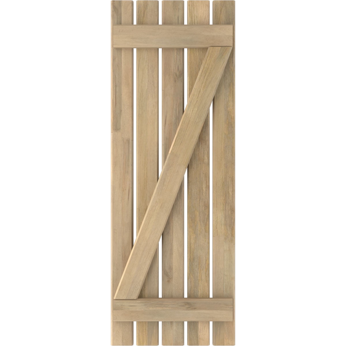 Ekena Millwork 19 1/2"W x 31"H Americraft Five Board (2 Batten) Exterior Real Wood Spaced Board-n-Batten Shutters w/ Z-Bar (Per Pair), Unfinished