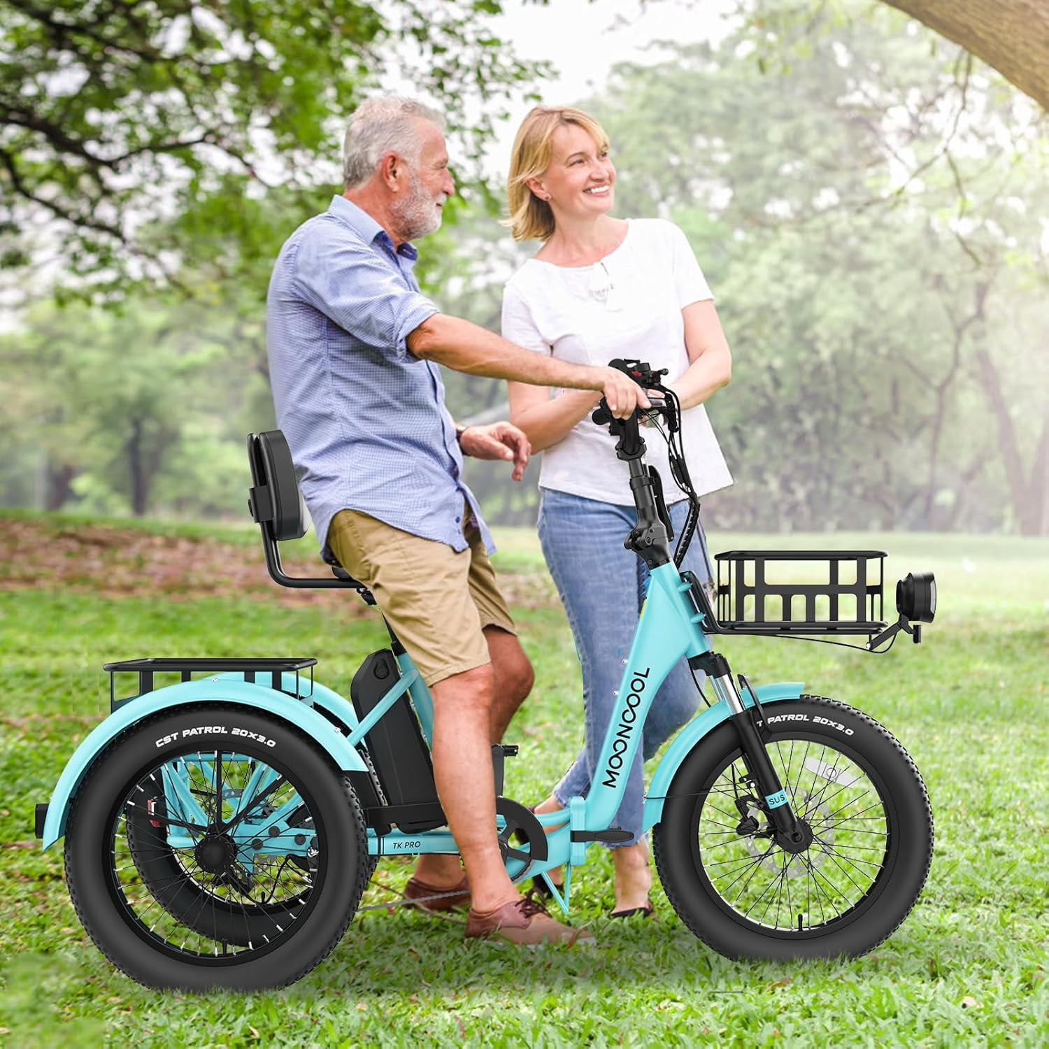 ABORON 20" Fat Tire Electric Trike 750W 48V Motorized Folding Commute E-Bike for Adult, Foldable 3 Wheel Electric Bicycle Trike for Senior Women with Front & Rear Basket