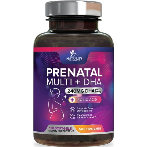Prenatal Vitamins with DHA & Folic Acid Softgels with Iron, Nature's Nutrition, 120 Count