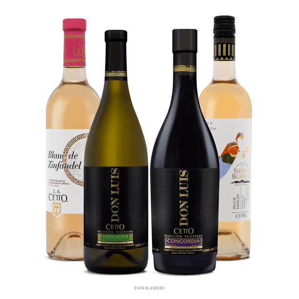 Vino L.A. Cetto Sierra Blanca: Zinfandel Rosé , Línea Clásica: Blanc de Zinfandel y Don Luis: Concordia, Viognier Paquete de 4 bot. De 750 ml