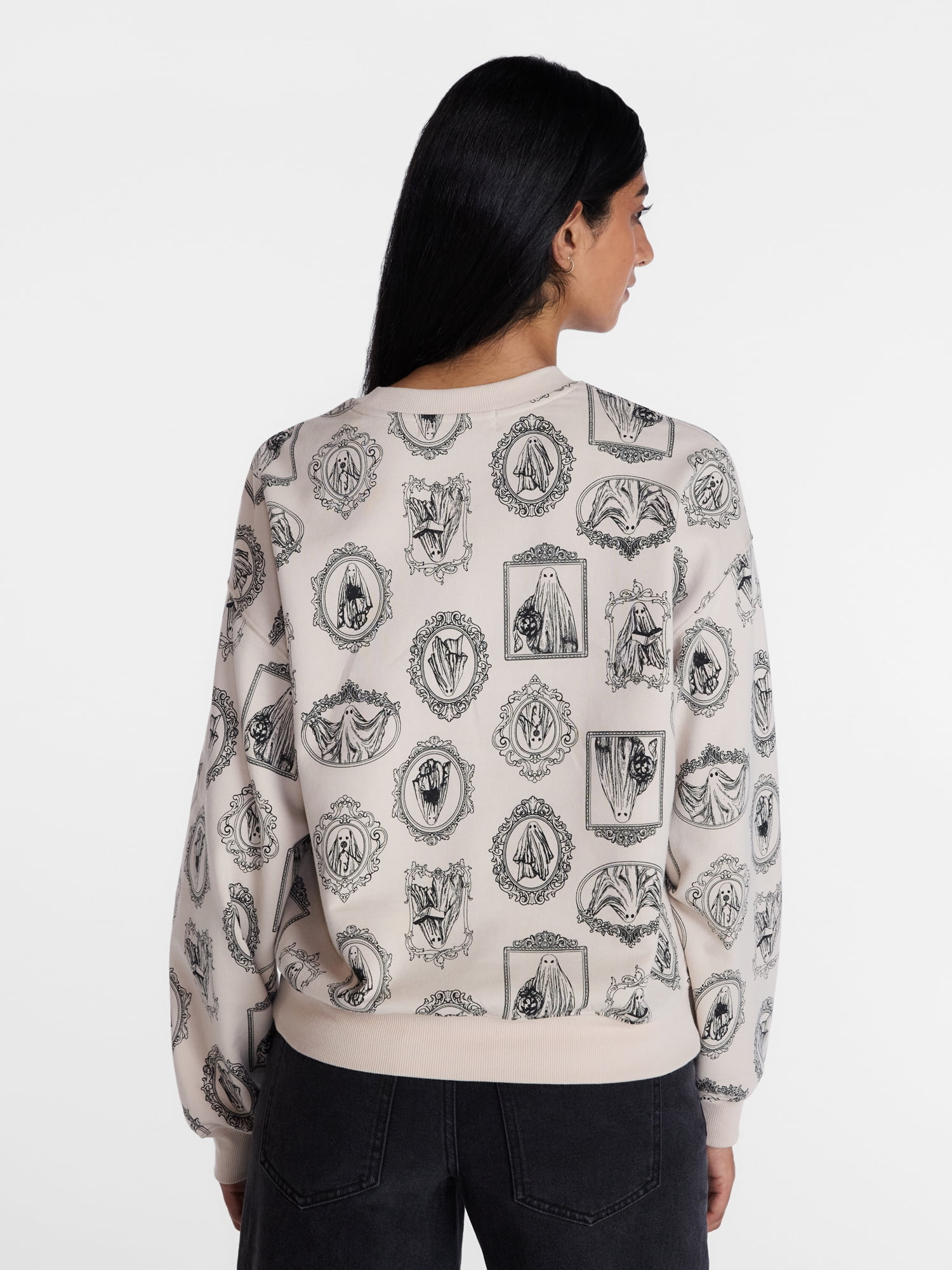 Ghost Frame Women's Halloween Graphic Crew Pullover Sweatshirt, Sizes XXS-XXL