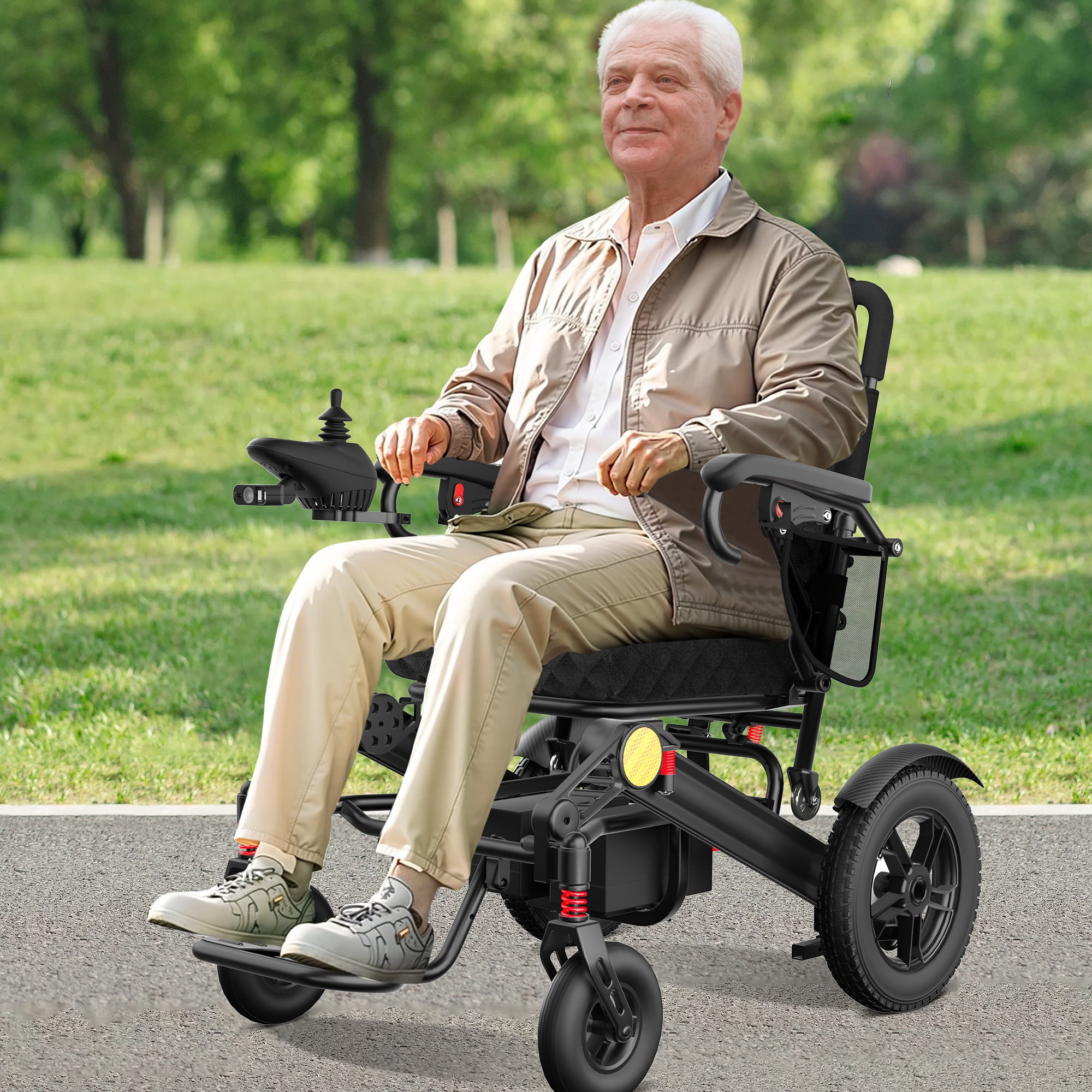 COOLHUT Electric Wheelchair 30+ Miles Long Travel Range, Foldable & Lightweight Motorized Wheelchair with Safety Features, 2 Lithium Battery, Ideal for Seniors & Travel