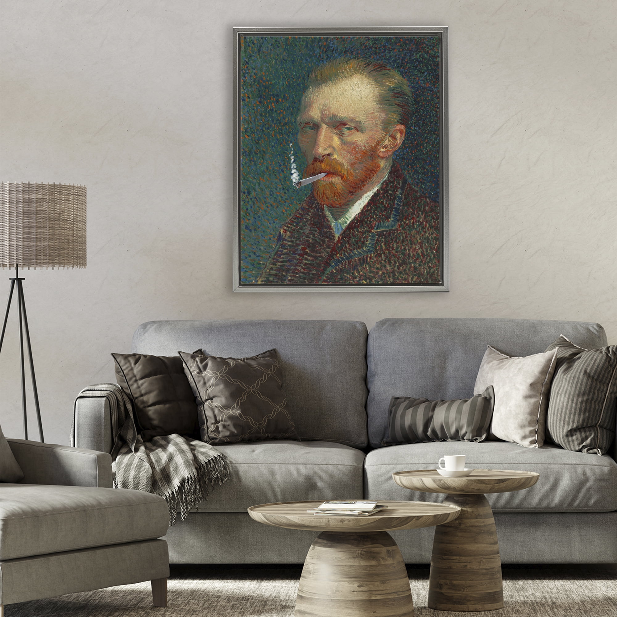 Van Gogh Portrait with Smoke Gray Framed Floater Canvas Wall Art, design by Masters Redux