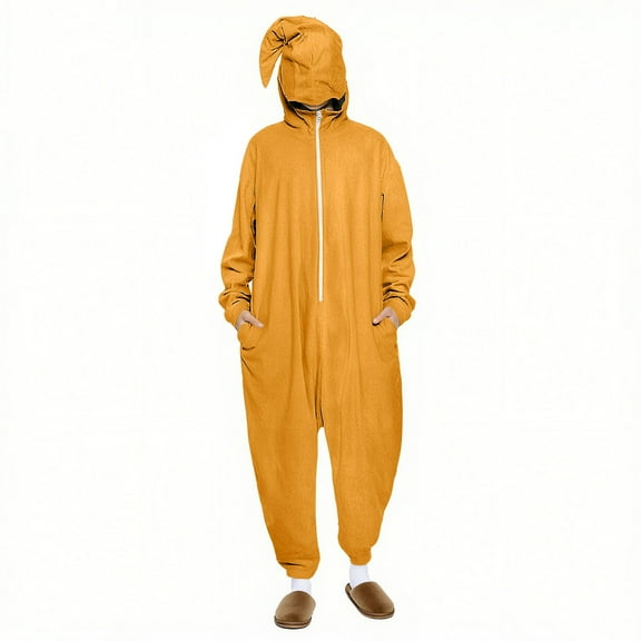 FAWUUDO Onesie Adult Unisex Christmas Zipper Pajamas Animals One Piece Homewear for Women Men Yellow