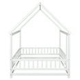 thumbnail image 6 of Miniyam Full Size Toddler Bed , Wood Floor House Bed with Rail for Kids, White, 6 of 8