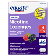 Equate Nicotine Polacrilex Coated Lozenge, 4 mg, Wildberry Flavor, Stop Smoking Aid, 80 Count